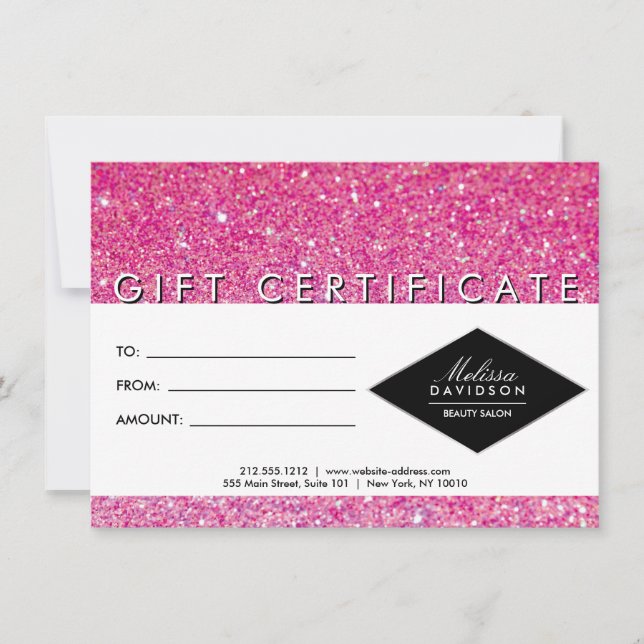 Pink Glitter and Glamour Salon Gift Certificate (Front)
