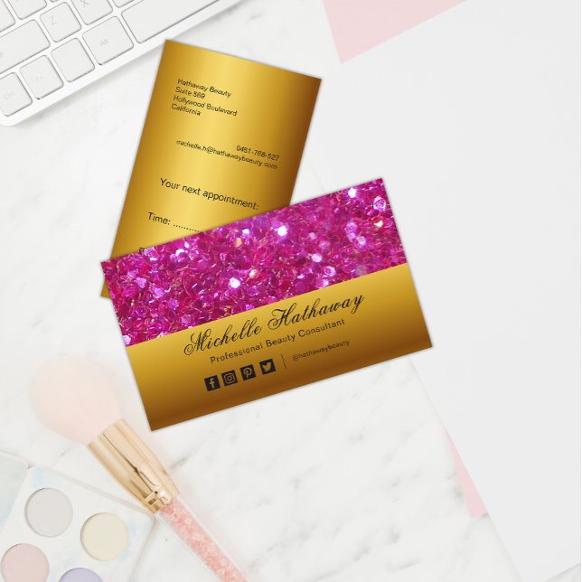 Pink Glitter and Gold Beauty Consultant  Business Card (Creator Uploaded)