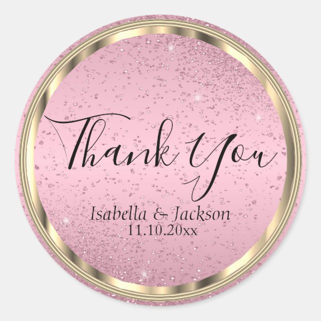 Pink Glitter and Gold Classic Round Sticker (Front)