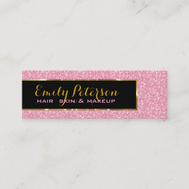 Pink Glitter And Metallic Gold Accents Mini Business Card (Front)