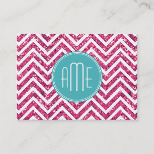 Pink Glitter and Mint Custom Monogram Business Card
