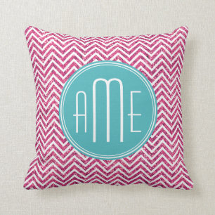 Pink Glitter and Mint Custom Monogram Cushion