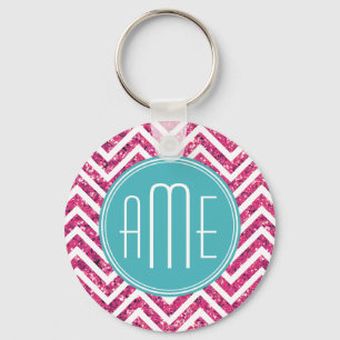 Pink Glitter and Mint Custom Monogram Key Ring