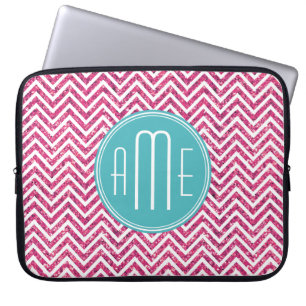Pink Glitter and Mint Custom Monogram Laptop Sleeve