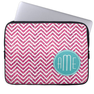 Pink Glitter and Mint Custom Monogram Laptop Sleeve