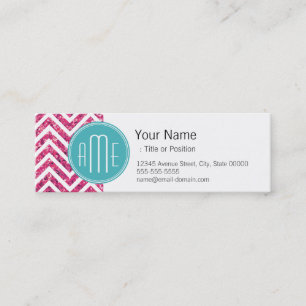 Pink Glitter and Mint Custom Monogram Mini Business Card