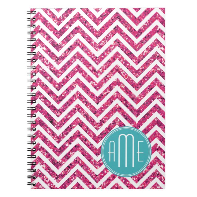 Pink Glitter and Mint Custom Monogram Notebook (Front)