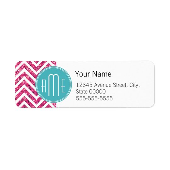 Pink Glitter and Mint Custom Monogram Return Address Label