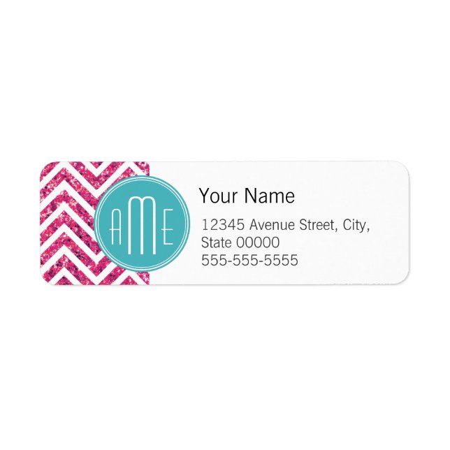 Pink Glitter and Mint Custom Monogram Return Address Label (Front)