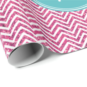 Pink Glitter and Mint Custom Monogram Wrapping Paper