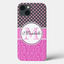 Pink Glitter and Pink Polka Dots on grey Named