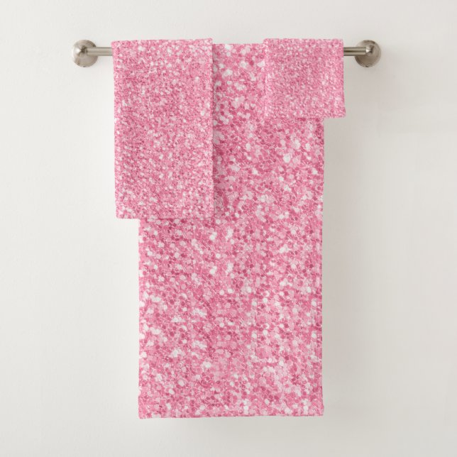 Pink glitter and sparkles image print bath towel set (Insitu)