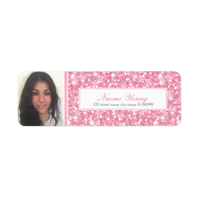 Pink Glitter And Stripe-Graduate Photo Return Address Label (Front)