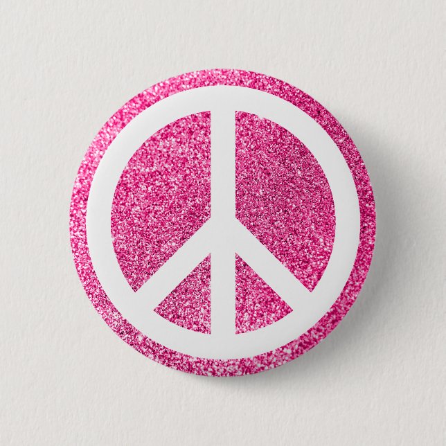 Pink Glitter and White Peace Symbol 6 Cm Round Badge (Front)