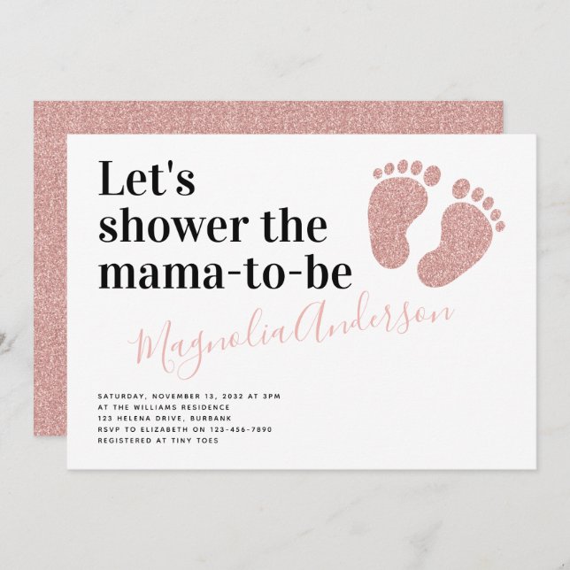 Pink Glitter Baby Feet Baby Shower Invitation (Front/Back)