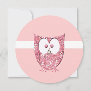 Pink Glitter Baby Owl Round Shower Invitation