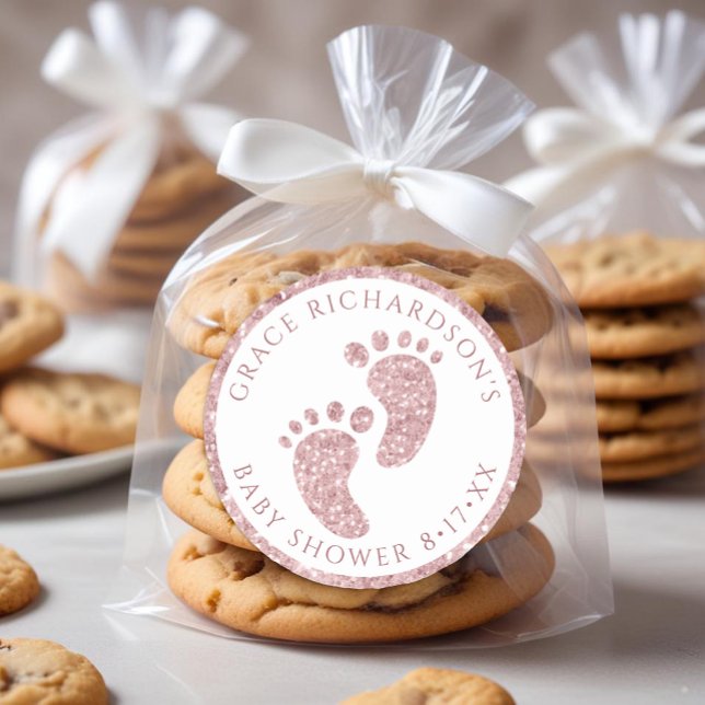 Pink Glitter Baby Shower Favour Sticker  (Pink Glitter Baby Shower Favor)