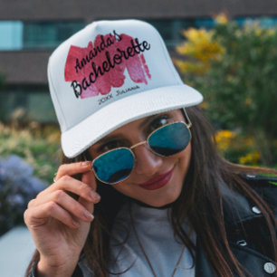 Pink Glitter Bachelorette Bridesmaid Script Trendy Trucker Hat