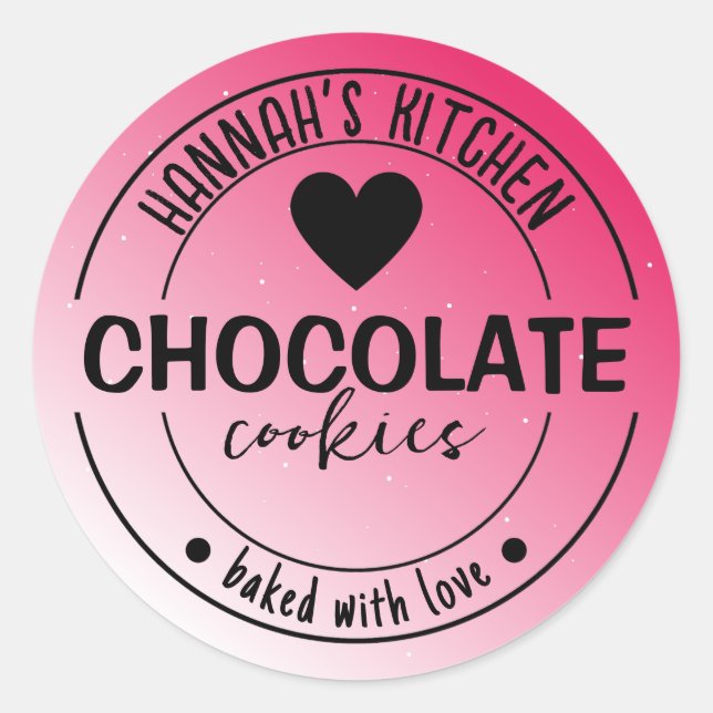 Pink Glitter Background Item Label Baked with Love (Front)