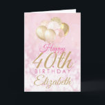 Pink Glitter Balloon 40th Birthday Glam Card<br><div class="desc">A gorgeous blush pink and glitter balloon happy birthday card. This feminine design is the perfect way to wish someone a happy 40th birthday (or any age!) Personalise with our own custom name and message. Pink and gold coloured typography on a bubble effect girly background.</div>