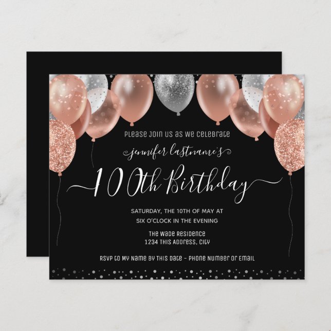 Pink Glitter Balloons 100th Birthday Party (Front/Back)