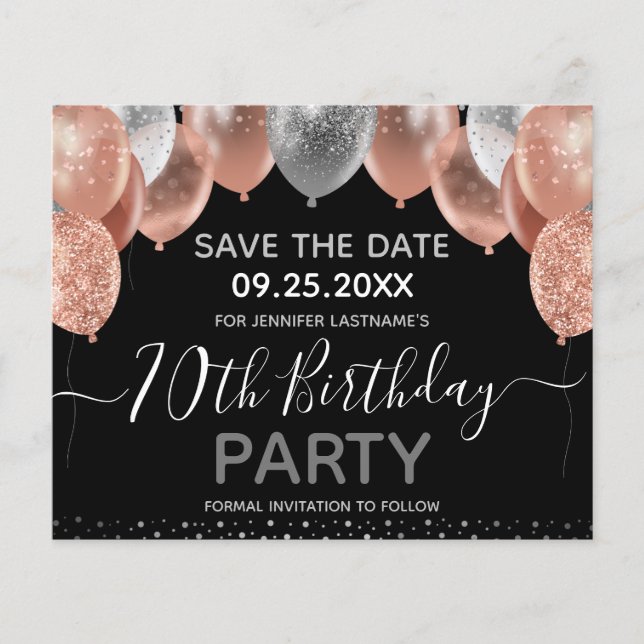 Pink Glitter Balloons 70th Birthday Save the Date (Front)