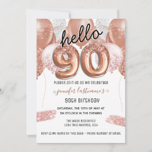 Pink Glitter Balloons 90th Birthday Party Invitation