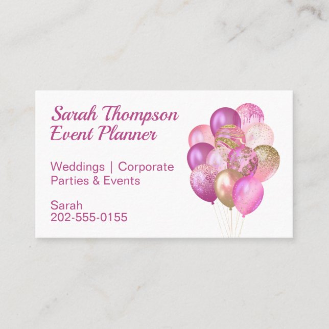 Pink Glitter Balloons Business Card (Front)