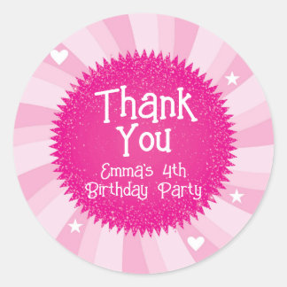 Pink Glitter Barbie Thank You Favor Stickers