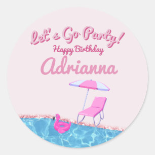 Pink Glitter Beach Party Classic Round Sticker