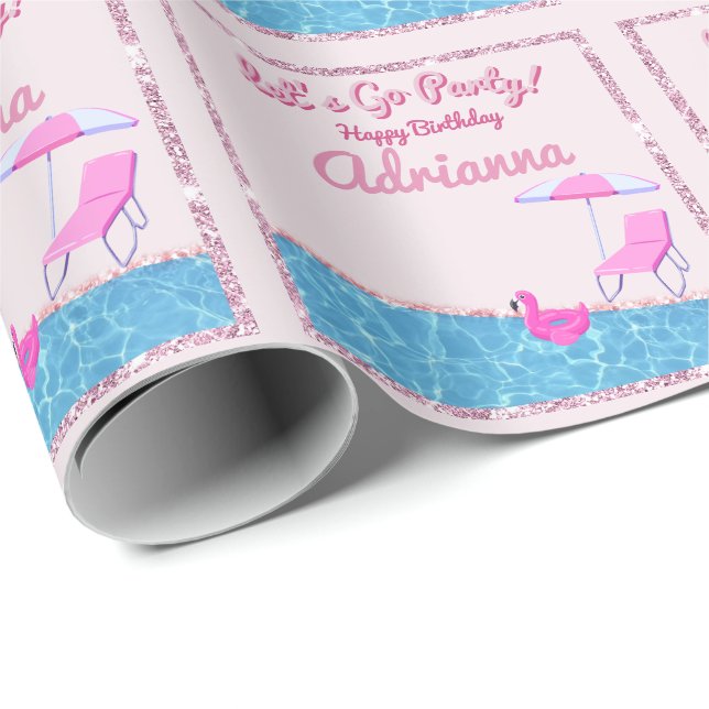 Pink Glitter Beach Party Wrapping Paper (Roll Corner)
