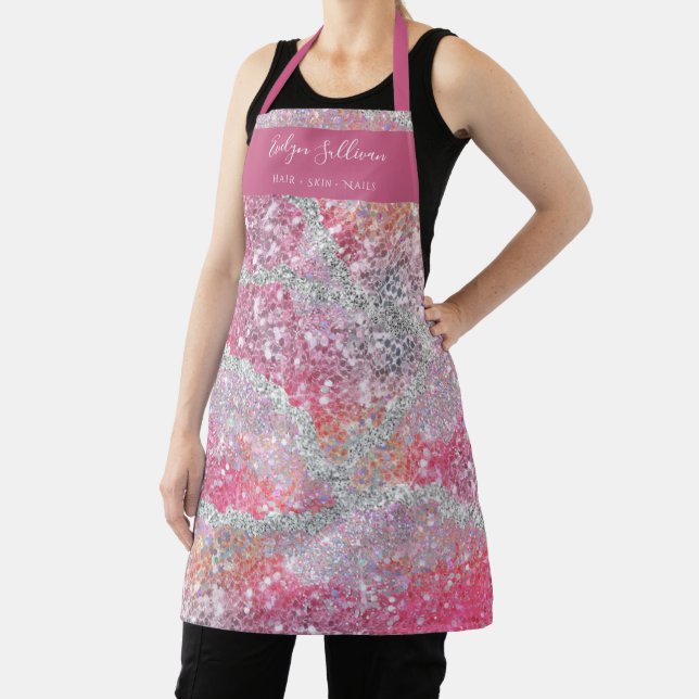 Pink glitter beauty professional apron (Insitu)