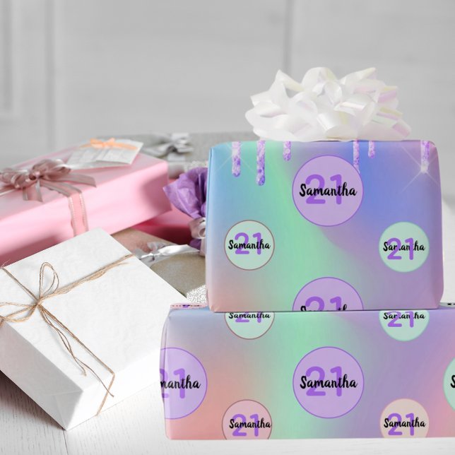 Pink glitter birthday 21 rose gold iridescent wrapping paper (Creator Uploaded)