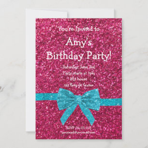 Pink glitter birthday invitation