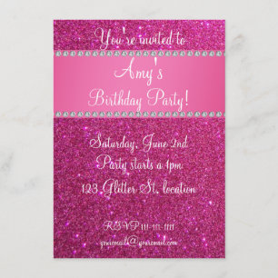 Pink glitter birthday invitation