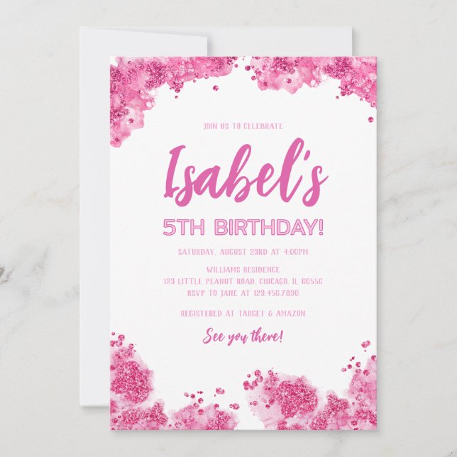 Pink Glitter Birthday Invitation (Front)