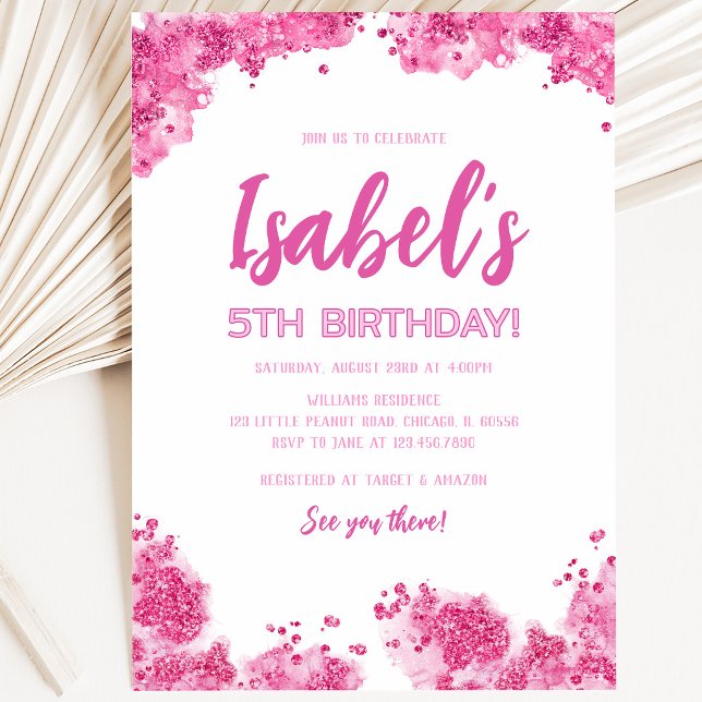 Pink Glitter Birthday Invitation (Creator Uploaded)