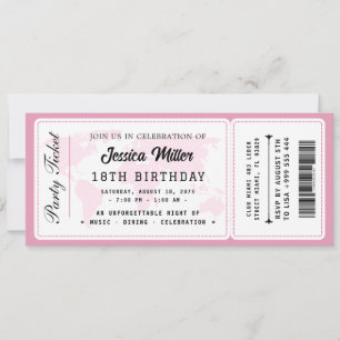 Pink Glitter Birthday Ticket Invitation