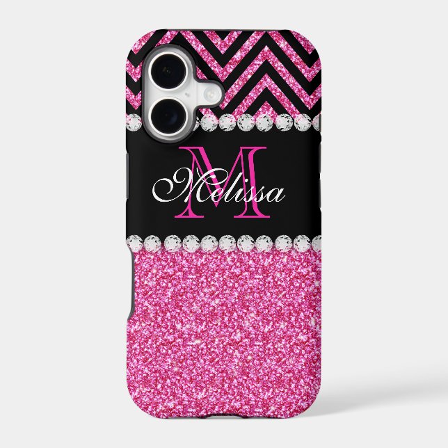 Pink Glitter Black Chevron Monogram (Back)
