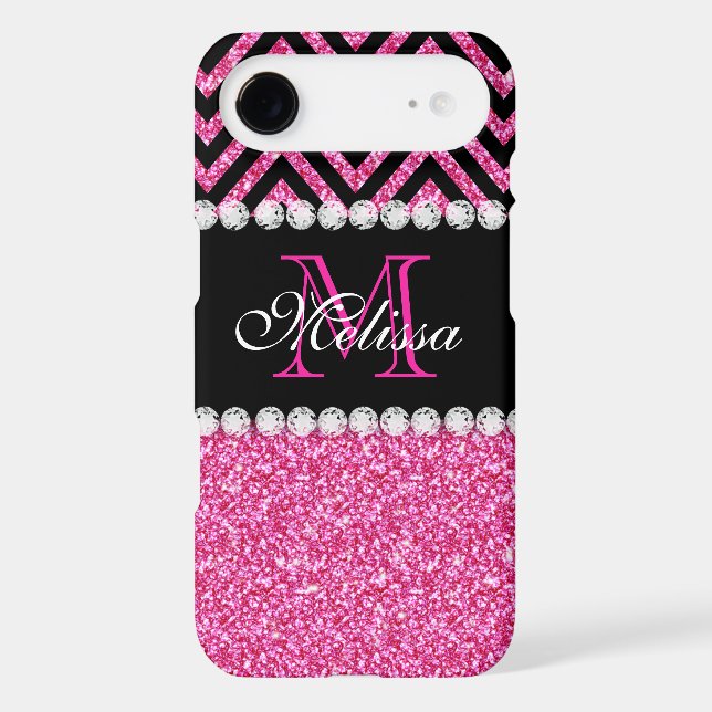 Pink Glitter Black Chevron MonogramMED Case-Mate iPhone Case (Back)
