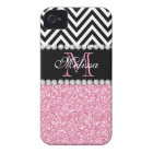 PINK GLITTER BLACK CHEVRON MONOGRAMMED
