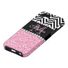 PINK GLITTER BLACK CHEVRON MONOGRAMMED