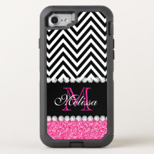PINK GLITTER BLACK CHEVRON MONOGRAMMED