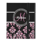 PINK GLITTER BLACK DAMASK YOUR MONOGRAM