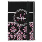 PINK GLITTER BLACK DAMASK YOUR MONOGRAM