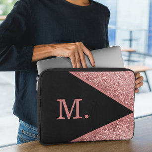 Pink Glitter Black Monogram Laptop Sleeve