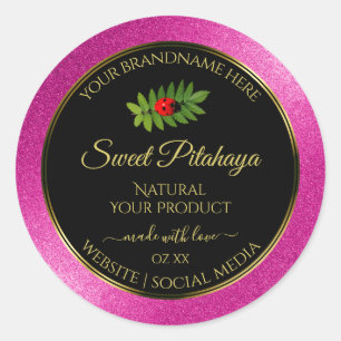 Pink Glitter Black Product Labels Fine Gold Frame