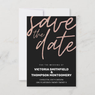 Pink Glitter Black Trendy Elegant Wedding Save The Date