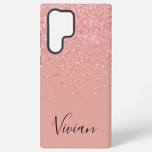 Pink Glitter Bling Glam Personalised Samsung Galaxy S22 Ultra Case (Back)