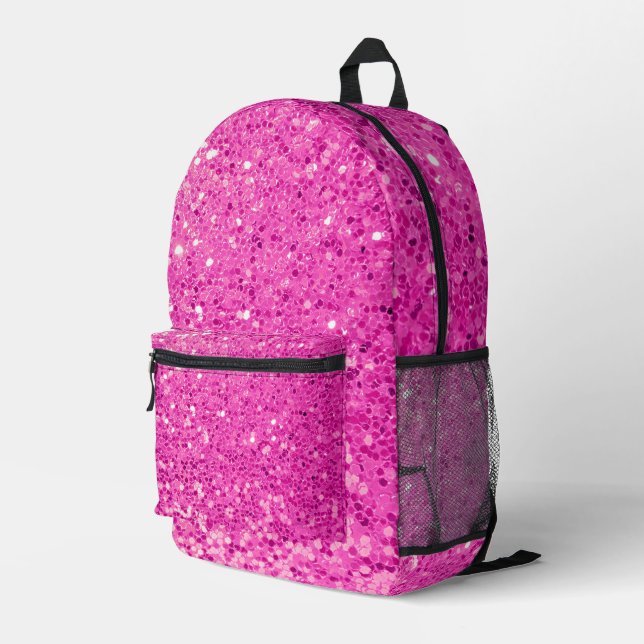 Pink Glitter Bling Printed Backpack (Back Corner Right)